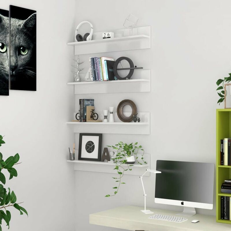 

Estantes de pared 4 uds aglomerado blanco brillante 80x11,5x18 cm