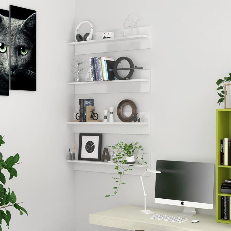 

Estantes de pared 4 uds aglomerado blanco brillante 80x11,5x18 cm