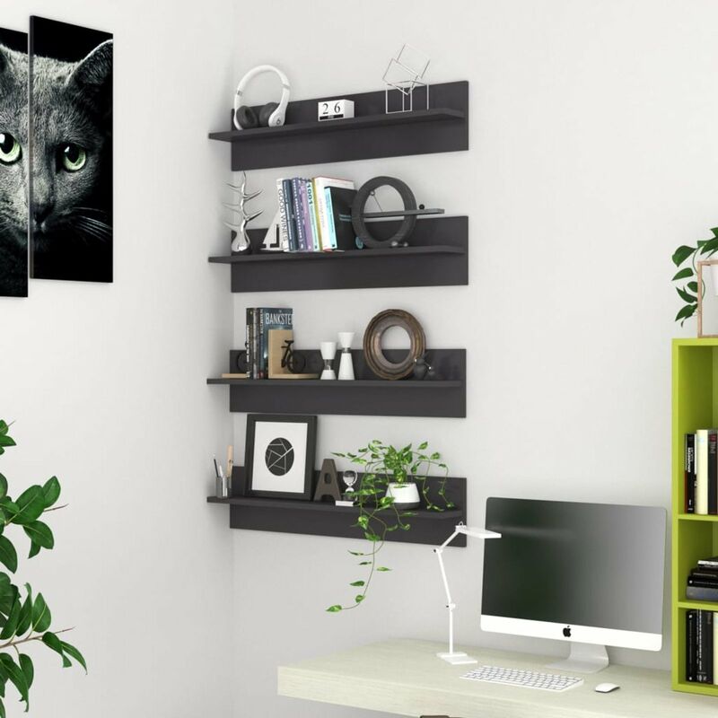 

Estantes de pared 4 uds aglomerado gris brillante 80x11,5x18 cm