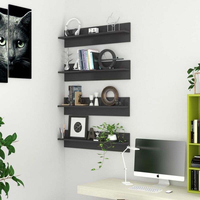 

Estantes de pared 4 uds aglomerado gris brillante 80x11,5x18 cm