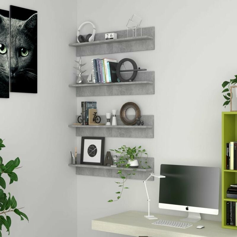 

Estantes de pared 4 uds aglomerado gris hormigon 80x11,5x18 cm