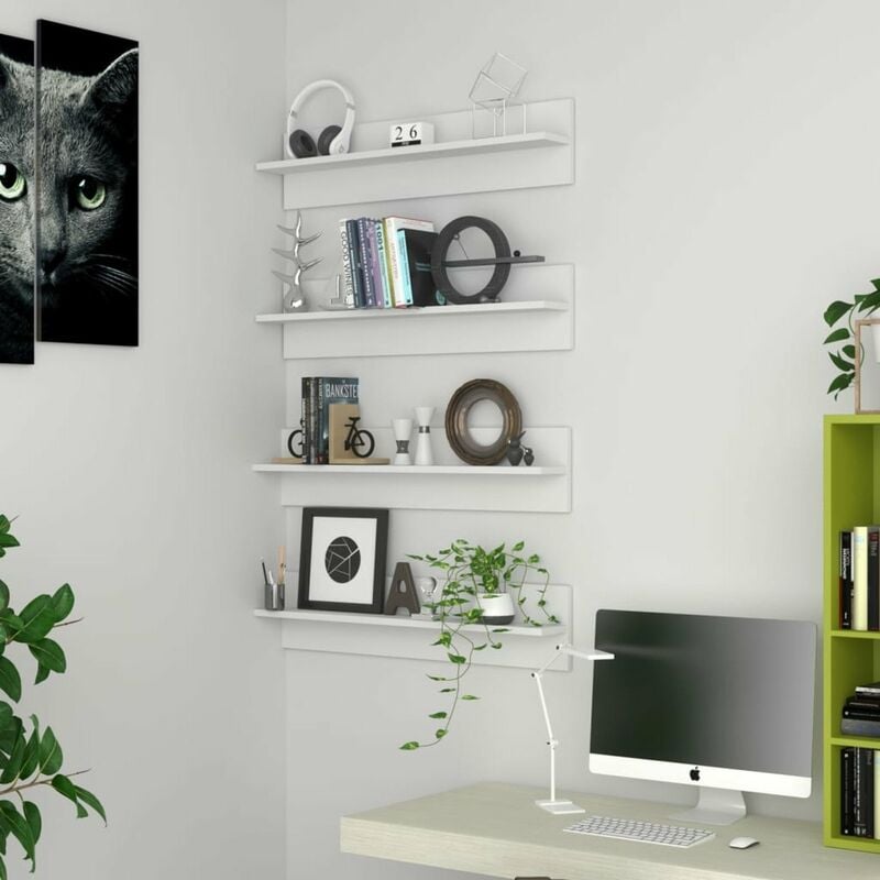 

Estantes de pared 4 unidades aglomerado blanco 80x11,5x18 cm