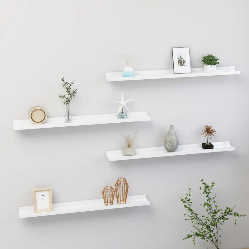

Estantes de pared 4 unidades blanco brillante 80x9x3 cm