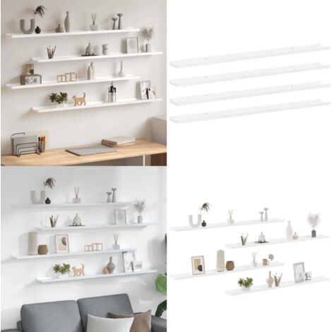 Estantes de pared 4 unidades blanco brillo 115x9x3 cm - Estantería decorativa - Estantería de madera