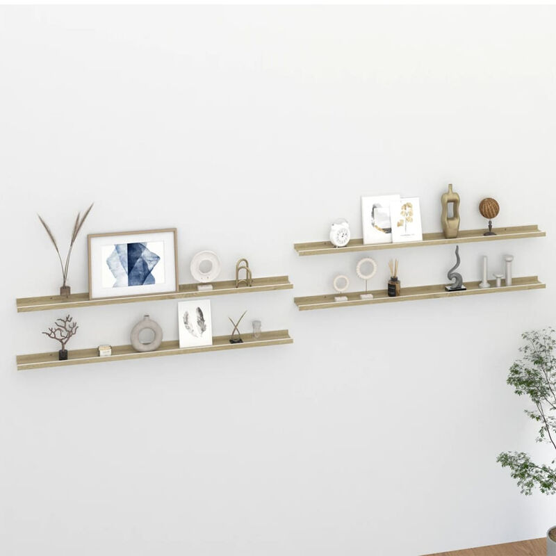

Estantes de pared 4 unidades blanco y roble Sonoma 115x9x3 cm
