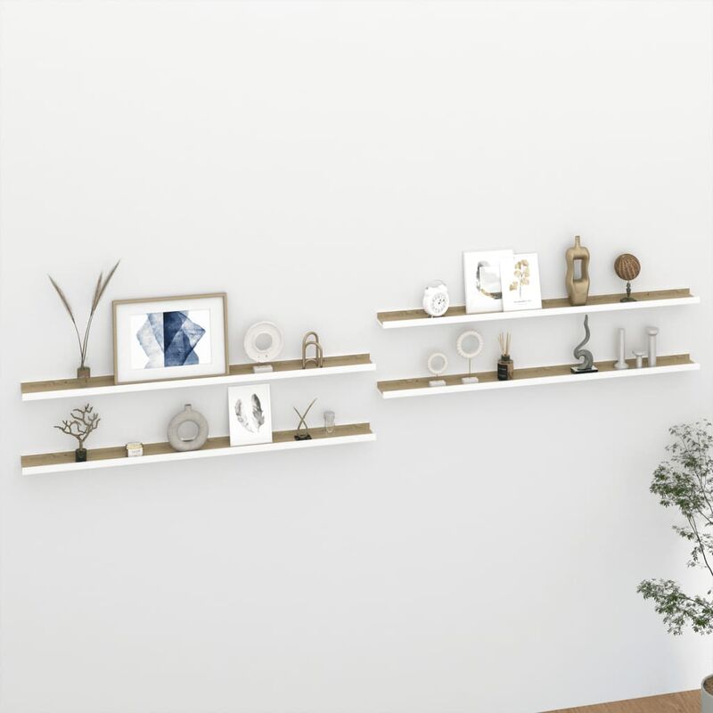 

Estantes de pared 4 unidades blanco y roble Sonoma 115x9x3 cm
