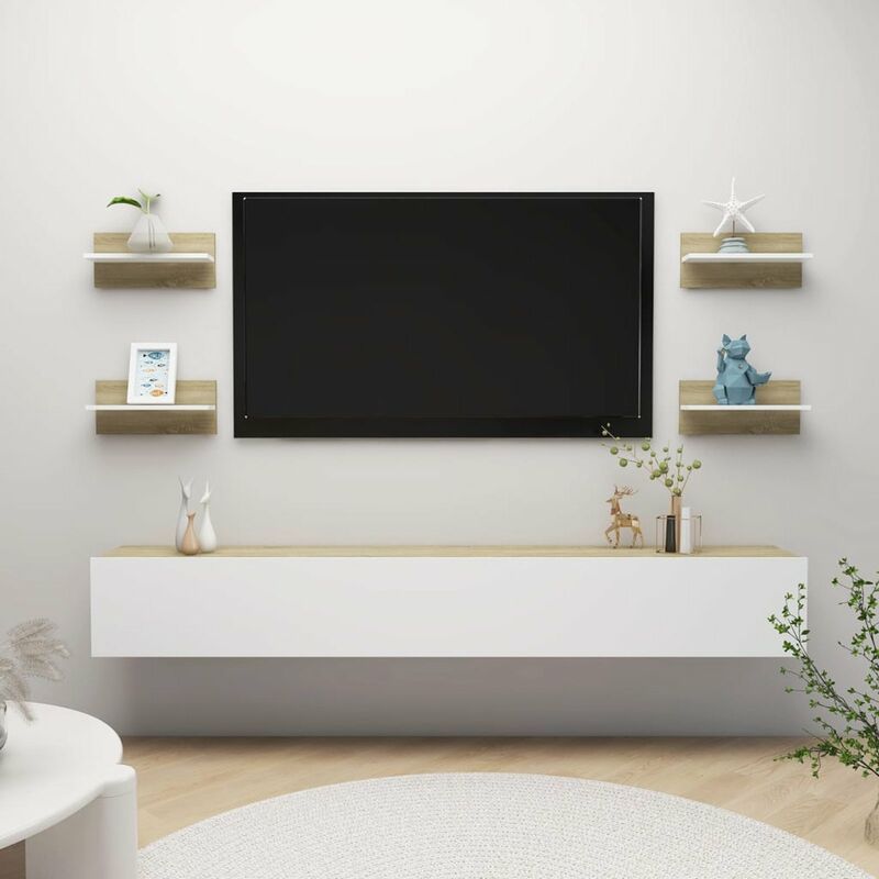 

Estantes de pared 4 unidades blanco y roble Sonoma 40x11,5x18cm