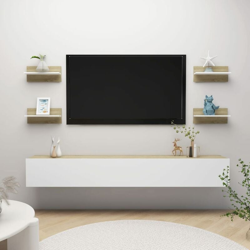 

Estantes de pared 4 unidades blanco y roble Sonoma 40x11,5x18cm