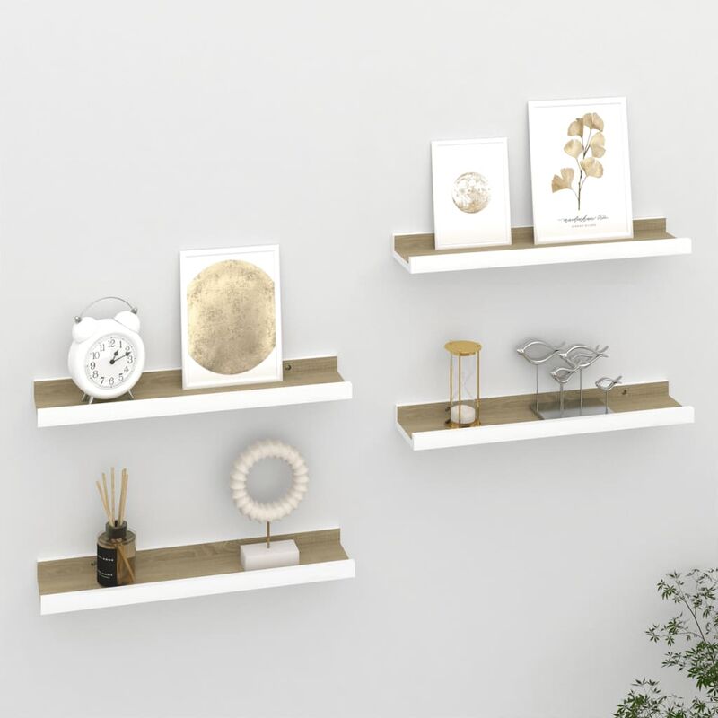

Estantes de pared 4 unidades blanco y roble Sonoma 40x9x3 cm