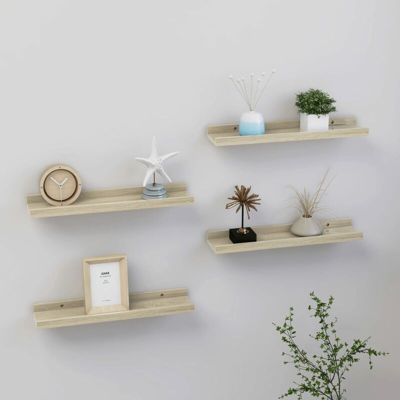 

Estantes de pared 4 unidades color roble Sonoma 40x9x3 cm