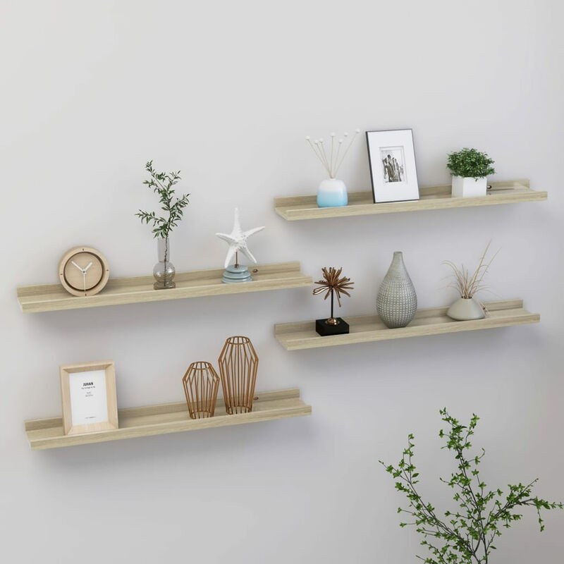

Estantes de pared 4 unidades color roble Sonoma 60x9x3 cm
