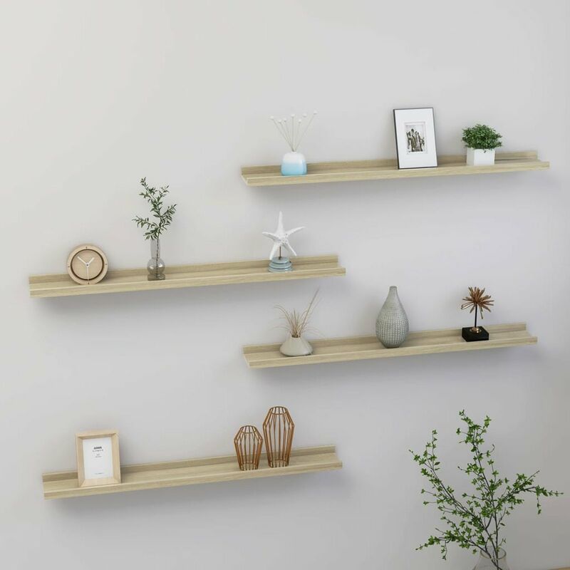 

Estantes de pared 4 unidades color roble Sonoma 80x9x3 cm