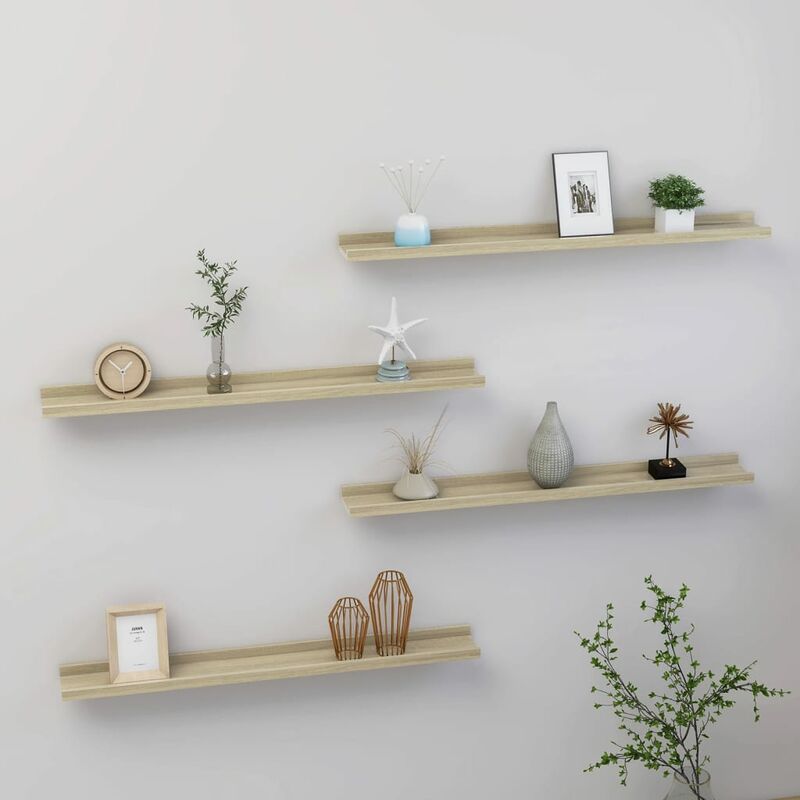 

Estantes de pared 4 unidades color roble Sonoma 80x9x3 cm