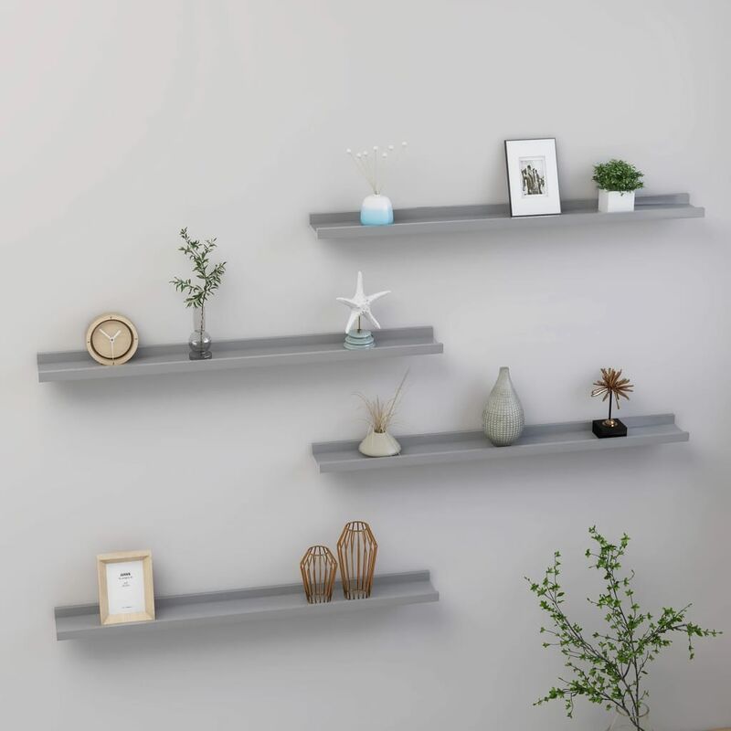 

Estantes de pared 4 unidades gris 80x9x3 cm