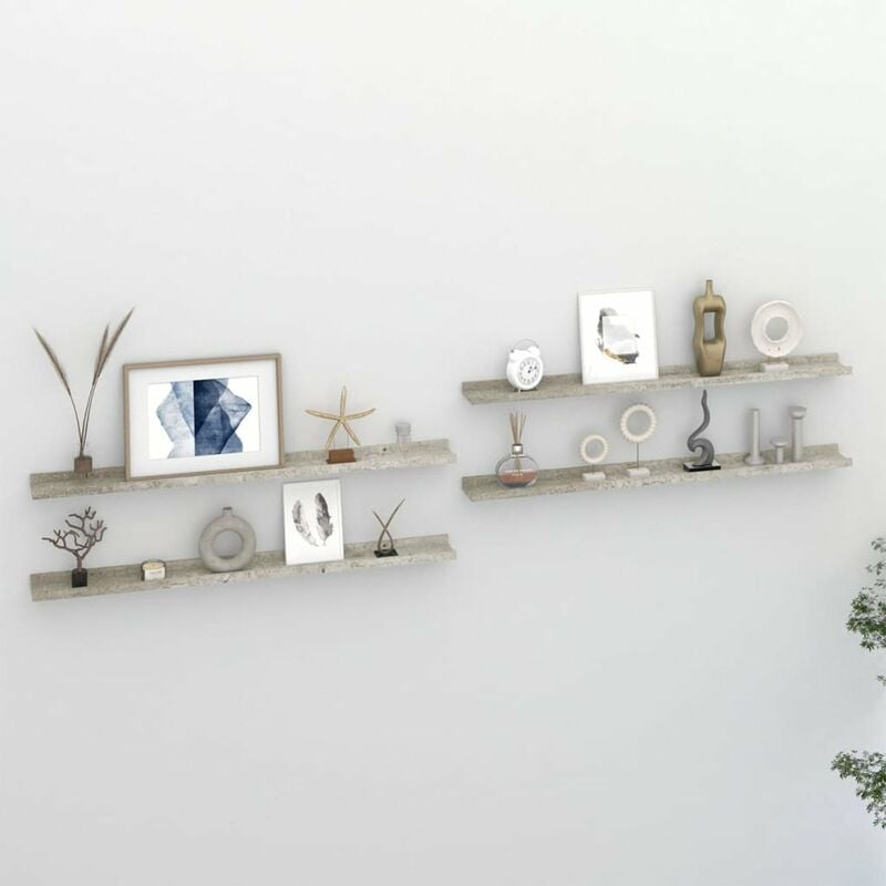 

Estantes de pared 4 unidades gris hormigon 100x9x3 cm