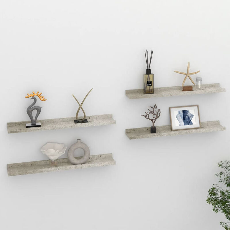 

Estantes de pared 4 unidades gris hormigon 60x9x3 cm