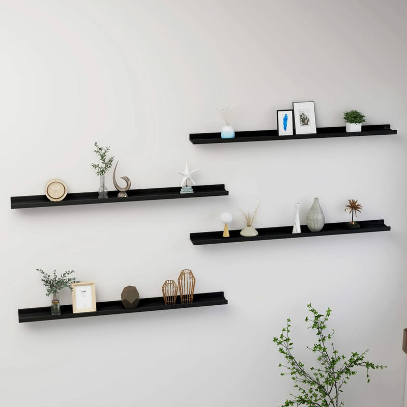 

Estantes de pared 4 unidades negro 100x9x3 cm