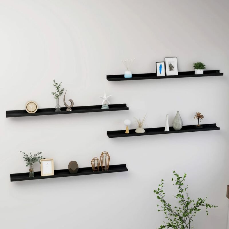 

Estantes de pared 4 unidades negro 100x9x3 cm