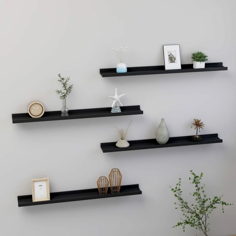 

Estantes de pared 4 unidades negro 80x9x3 cm