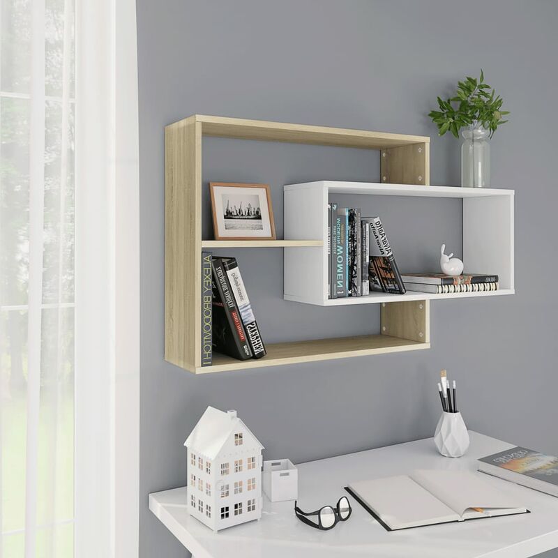 

Estantes de pared aglomerado blanco roble Sonoma 104x20x58,5 cm