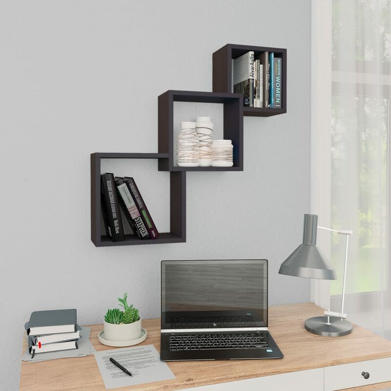 

Estantes de pared cubo aglomerado gris brillante 84,5x15x27 cm