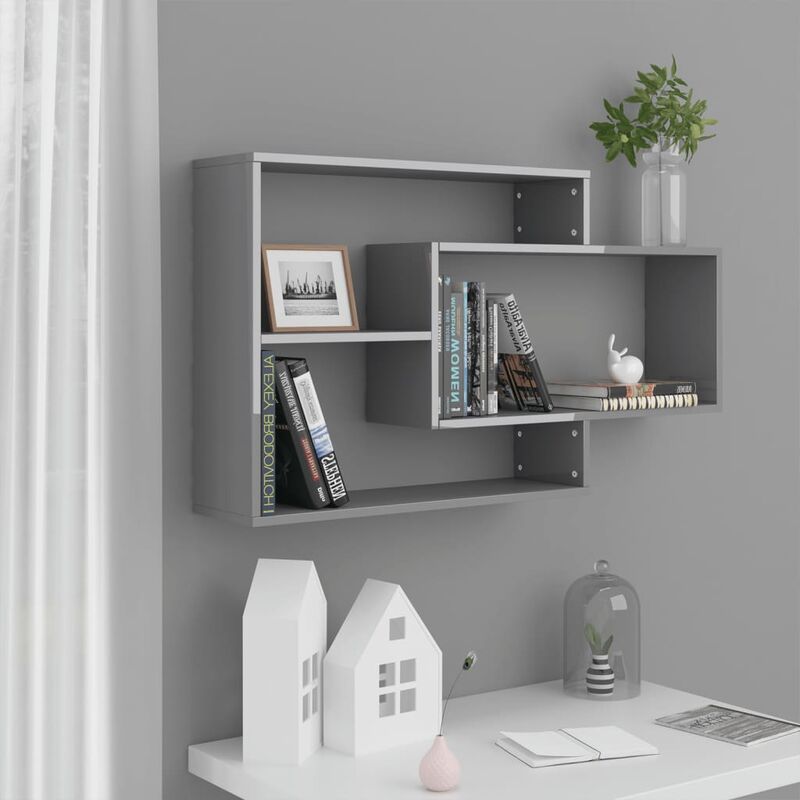 

Estantes de pared de aglomerado gris brillante 104x20x58,5 cm