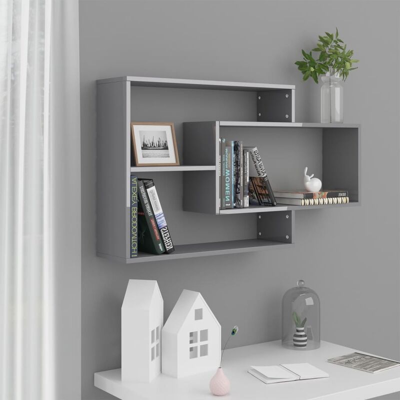 

Estantes de pared de aglomerado gris brillante 104x20x60 cm - Gris