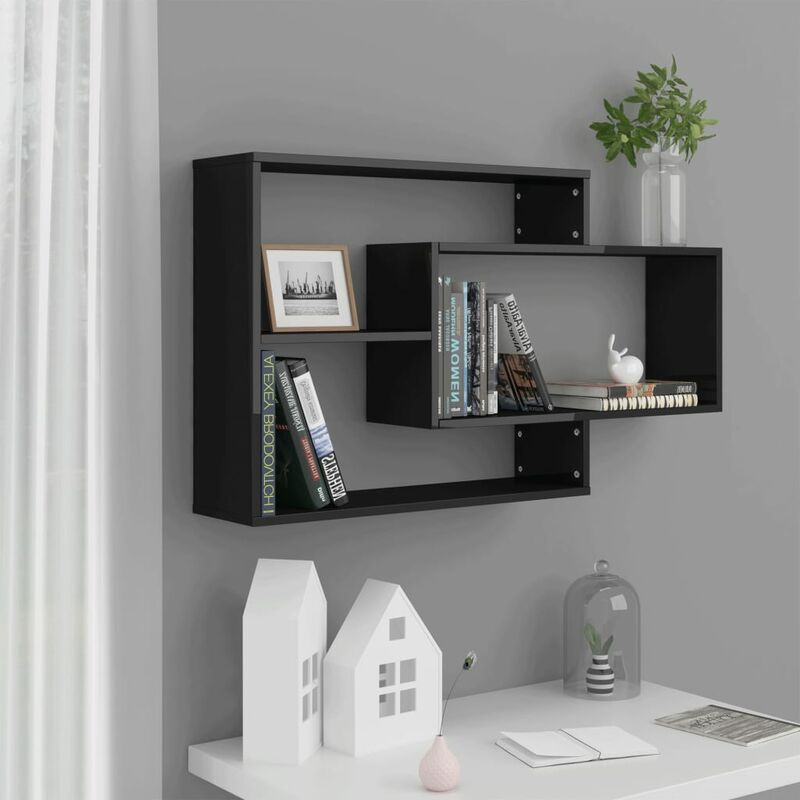 

Estantes de pared de aglomerado negro brillante 104x20x58,5 cm