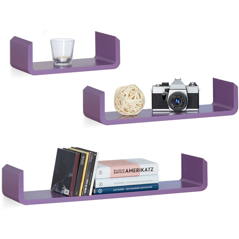 

Relaxdays - Estantes de Pared de Colores, Madera MDF, Violeta, 10x60x15 cm, 3 Unidades