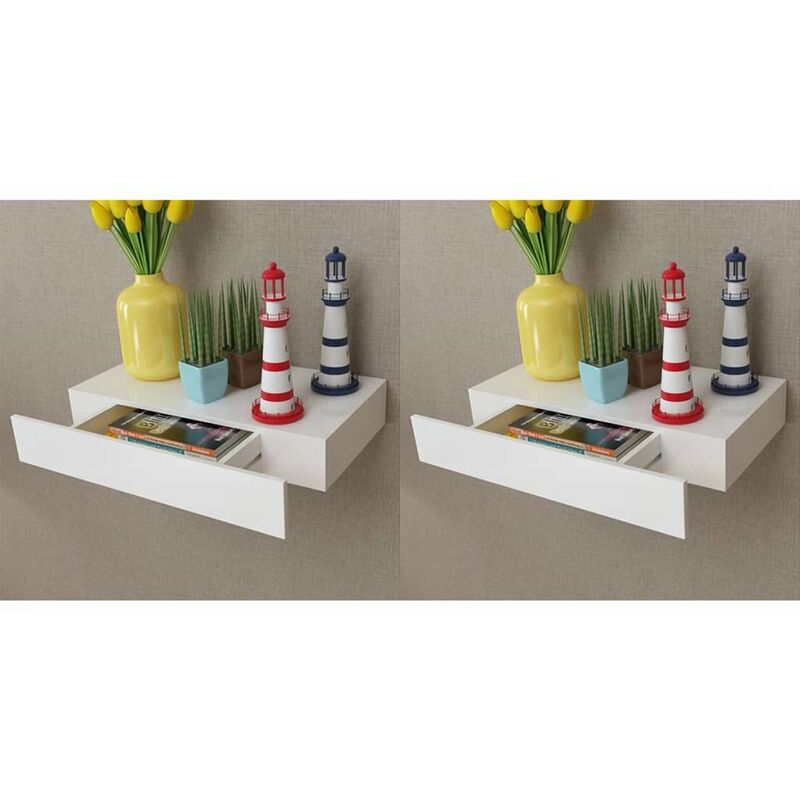 

Estantes de pared flotantes con cajones 2 uds blanco 48 cm