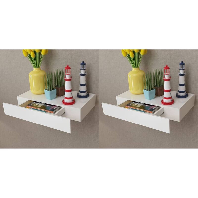 

Estantes de pared flotantes con cajones 2 uds blanco 48 cm