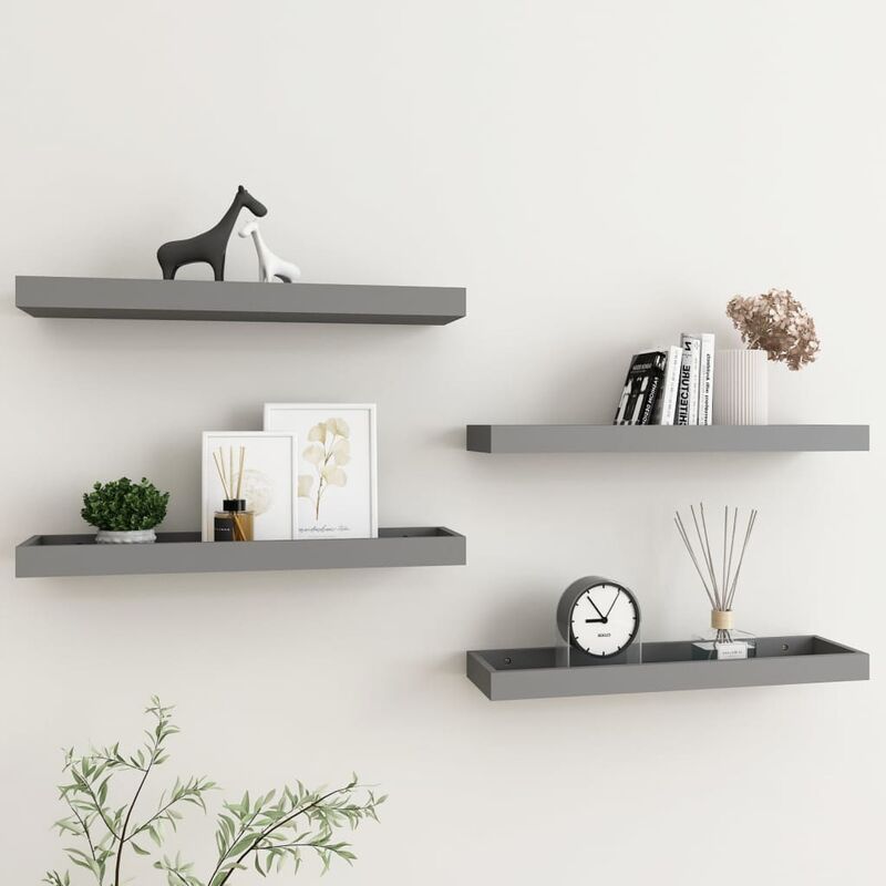 

Estantes de pared Loggia 4 uds gris 60x15x4 cm MDF