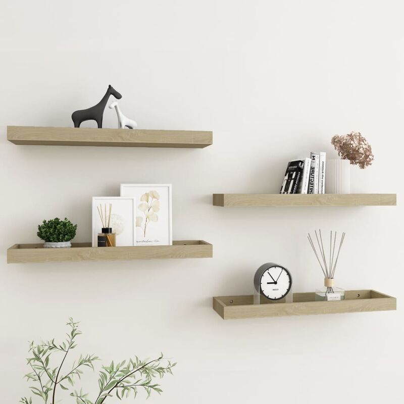 

Estantes de pared Loggia 4 uds roble 60x15x4 cm MDF
