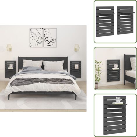Estantes de pino - vidaXL Estantes mesitas de pared 2 uds madera maciza de pino gris - Estantes para dormitorio