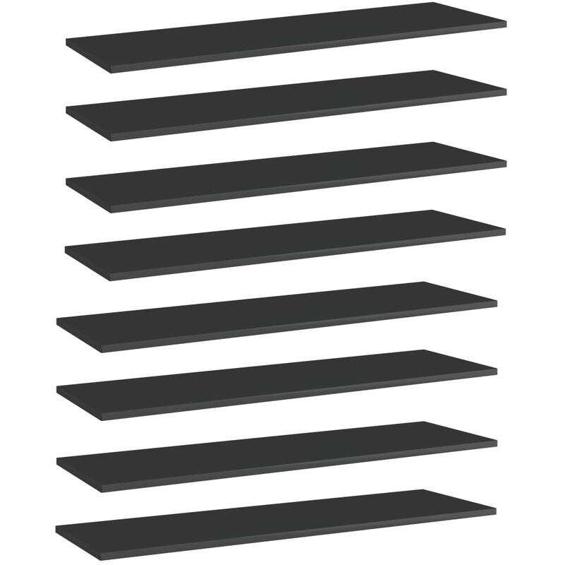 

Estantes estantería 8 uds aglomerado negro brillo 100x30x1,5 cm