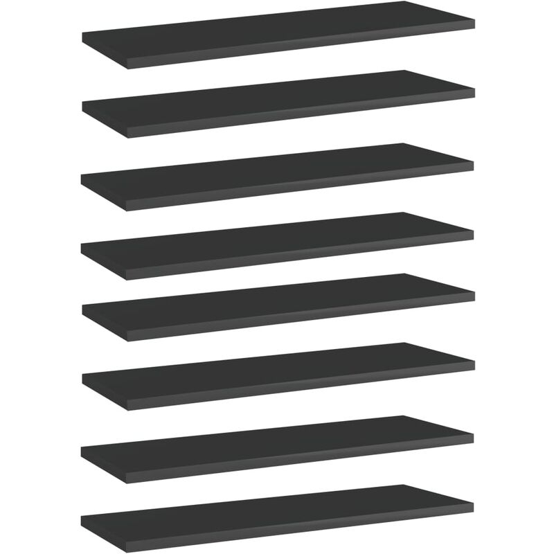 

Estantes estantería 8 uds aglomerado negro brillo 60x20x1,5 cm
