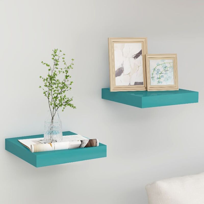 

Estantes flotantes de pared 2 uds azul MDF 23x23,5x3,8 cm