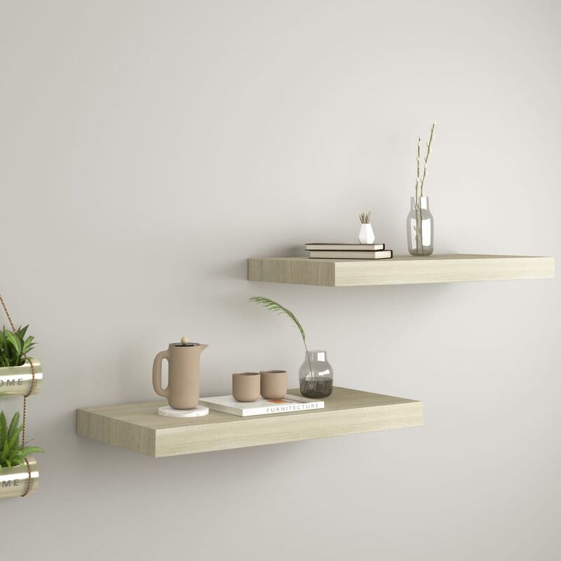 

Estantes flotantes de pared 2 uds color roble MDF 50x23x3,8 cm