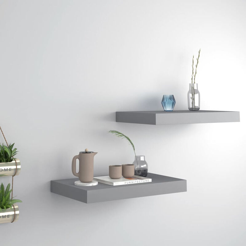 

Estantes flotantes de pared 2 uds gris MDF 40x23x3,8 cm