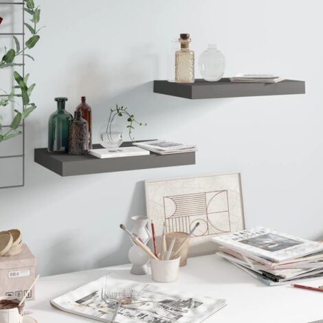 Estantes flotantes de pared 2 uds MDF gris brillo 40x23x3,8 cm vidaXL404231