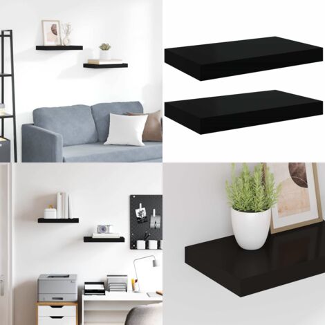 Estantes flotantes de pared 2 uds MDF negro 40x23x3,8 cm - Estantería flotante - Estantería de madera