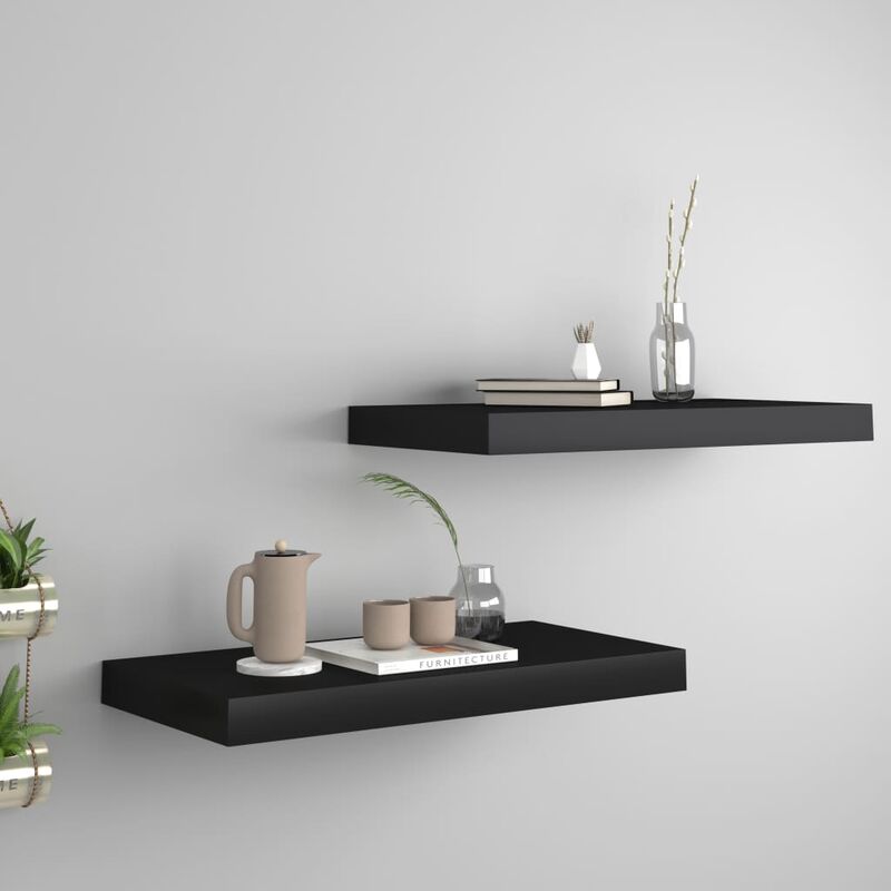 

Estantes flotantes de pared 2 uds negro MDF 50x23x3,8 cm