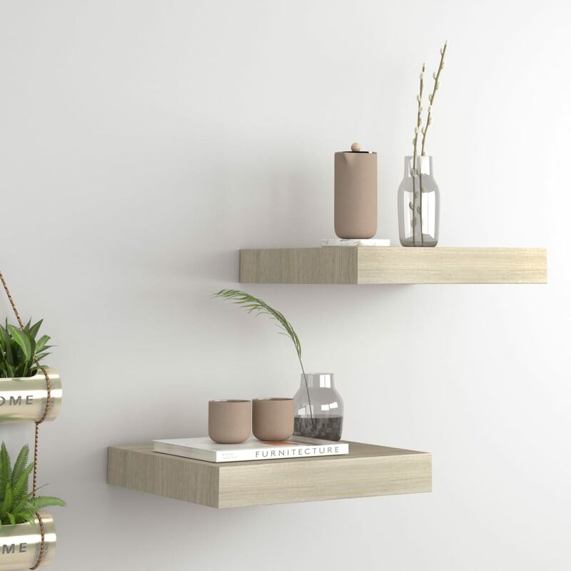 

Estantes flotantes de pared 2 uds roble MDF 23x23,5x3,8 cm - Marrón