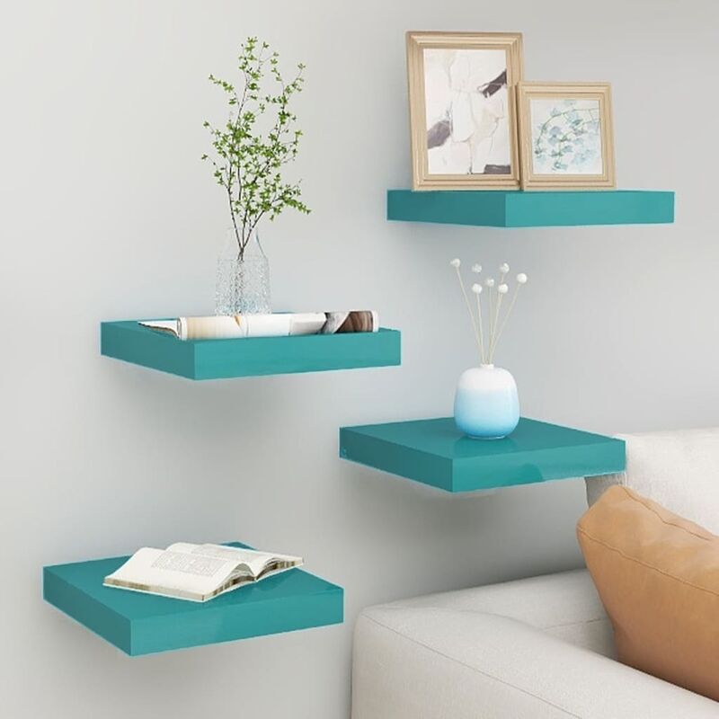 

Estantes flotantes de pared 4 uds azul MDF 23x23,5x3,8 cm