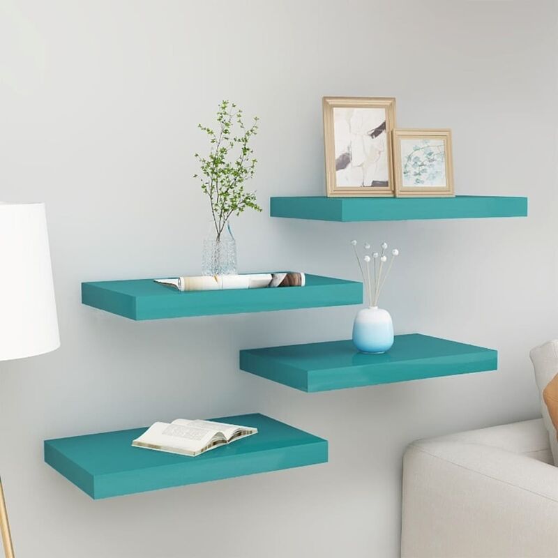 

Estantes flotantes de pared 4 uds azul MDF 40x23x3,8 cm