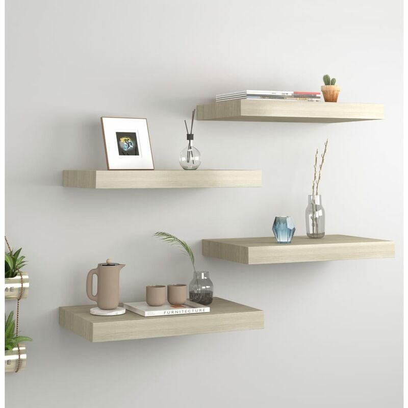 

Estantes flotantes de pared 4 uds color roble MDF 40x23x3,8 cm