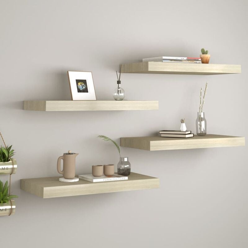 

Estantes flotantes de pared 4 uds color roble MDF 50x23x3,8 cm