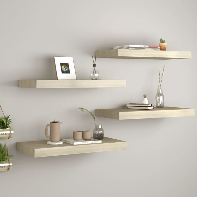 

Estantes flotantes de pared 4 uds color roble MDF 50x23x3,8 cm - Marrón