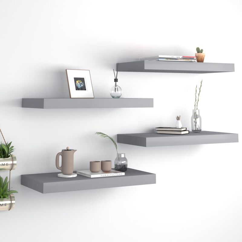 

Estantes flotantes de pared 4 uds gris MDF 50x23x3,8 cm