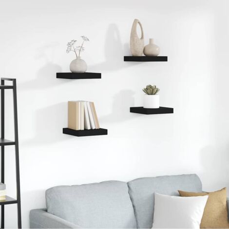 Estantes flotantes de pared 4 uds MDF negro 23x23,5x3,8 cm